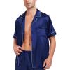image:imageSWOMOG Couple Matching Pajamas Sets Women amp Men Button Down Silk Pjs Men Short Sleeve Soft Lounge Sets 2 Pcs LoungewearNavy Blue