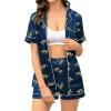 image:imageSWOMOG Couple Matching Pajamas Sets Women amp Men Button Down Silk Pjs Men Short Sleeve Soft Lounge Sets 2 Pcs LoungewearNavy Blue Leopard
