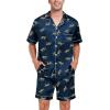 image:imageSWOMOG Couple Matching Pajamas Sets Women amp Men Button Down Silk Pjs Men Short Sleeve Soft Lounge Sets 2 Pcs LoungewearNavy Blue Leopard