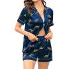 image:imageSWOMOG Couple Matching Pajamas Sets Women amp Men Button Down Silk Pjs Men Short Sleeve Soft Lounge Sets 2 Pcs LoungewearNavy Blue Leopard