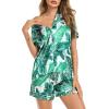 image:imageSWOMOG Couple Matching Pajamas Sets Women amp Men Button Down Silk Pjs Men Short Sleeve Soft Lounge Sets 2 Pcs LoungewearWhite Leaves