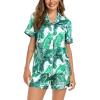 image:imageSWOMOG Couple Matching Pajamas Sets Women amp Men Button Down Silk Pjs Men Short Sleeve Soft Lounge Sets 2 Pcs LoungewearWhite Leaves