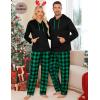 image:imageSWOMOG Couples Christmas Matching Pajamas Set Women amp Men Long Sleeve Sleepwear Hooded Top Plaid Pants Pjs with PocketsBlack  Green Plaid