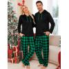 image:imageSWOMOG Couples Christmas Matching Pajamas Set Women amp Men Long Sleeve Sleepwear Hooded Top Plaid Pants Pjs with PocketsBlack  Green Plaid
