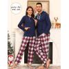 image:imageSWOMOG Couples Christmas Matching Pajamas Set Women amp Men Long Sleeve Sleepwear Hooded Top Plaid Pants Pjs with PocketsNavy Blue