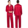 image:imageSWOMOG Couples Matching Silk Satin Pajamas Set Long Sleeve Sleepwear Soft Button Down Loungewear 2 Pcs Pj SetChristmas Red