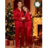image:imageSWOMOG Couples Matching Silk Satin Pajamas Set Long Sleeve Sleepwear Soft Button Down Loungewear 2 Pcs Pj SetChristmas Red