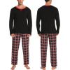image:imageSWOMOG Couples Pajama Sets Women amp Men Long Sleeve Sleepwear Top Plaid Pants Loungewear Set with PocketsBlack  Black Plaid