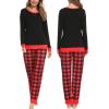 image:imageSWOMOG Couples Pajama Sets Women amp Men Long Sleeve Sleepwear Top Plaid Pants Loungewear Set with PocketsBlack  Red Plaid