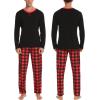 image:imageSWOMOG Couples Pajama Sets Women amp Men Long Sleeve Sleepwear Top Plaid Pants Loungewear Set with PocketsBlack  Red Plaid