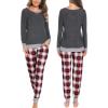 image:imageSWOMOG Couples Pajama Sets Women amp Men Long Sleeve Sleepwear Top Plaid Pants Loungewear Set with PocketsDeep Grey  Black Plaid