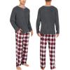image:imageSWOMOG Couples Pajama Sets Women amp Men Long Sleeve Sleepwear Top Plaid Pants Loungewear Set with PocketsDeep Grey  Black Plaid