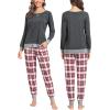 image:imageSWOMOG Couples Pajama Sets Women amp Men Long Sleeve Sleepwear Top Plaid Pants Loungewear Set with PocketsDeep Grey  Grey Plaid