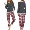 image:imageSWOMOG Couples Pajama Sets Women amp Men Long Sleeve Sleepwear Top Plaid Pants Loungewear Set with PocketsDeep Grey  Red Plaid