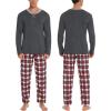 image:imageSWOMOG Couples Pajama Sets Women amp Men Long Sleeve Sleepwear Top Plaid Pants Loungewear Set with PocketsDeep Grey  Red Plaid