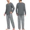image:imageSWOMOG Couples Pajama Sets Women amp Men Long Sleeve Sleepwear Top Plaid Pants Loungewear Set with PocketsDeep Pure Grey