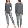 image:imageSWOMOG Couples Pajama Sets Women amp Men Long Sleeve Sleepwear Top Plaid Pants Loungewear Set with PocketsDeep Pure Grey