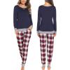 image:imageSWOMOG Couples Pajama Sets Women amp Men Long Sleeve Sleepwear Top Plaid Pants Loungewear Set with PocketsNavy Blue  Blue Plaid