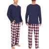 image:imageSWOMOG Couples Pajama Sets Women amp Men Long Sleeve Sleepwear Top Plaid Pants Loungewear Set with PocketsNavy Blue  Blue Plaid