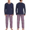 image:imageSWOMOG Couples Pajama Sets Women amp Men Long Sleeve Sleepwear Top Plaid Pants Loungewear Set with PocketsNavy Blue  Red Plaid