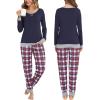 image:imageSWOMOG Couples Pajama Sets Women amp Men Long Sleeve Sleepwear Top Plaid Pants Loungewear Set with PocketsNavy Blue  Red Plaid