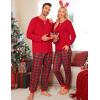 image:imageSWOMOG Couples Pajama Sets Women amp Men Long Sleeve Sleepwear Top Plaid Pants Loungewear Set with PocketsRed Green Grid