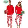 image:imageSWOMOG Couples Pajama Sets Women amp Men Long Sleeve Sleepwear Top Plaid Pants Loungewear Set with PocketsRed Stripes