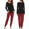 image:imageSWOMOG Couples Pajama Sets Women amp Men Long Sleeve Sleepwear Top Plaid Pants Loungewear Set with PocketsZ  Black  Solid Top