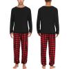 image:imageSWOMOG Couples Pajama Sets Women amp Men Long Sleeve Sleepwear Top Plaid Pants Loungewear Set with PocketsZ  Black  Solid Top