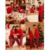 image:imageSWOMOG Couples Pajama Sets Women amp Men Long Sleeve Sleepwear Top Plaid Pants Loungewear Set with PocketsZ  Christmas Red Grid  Solid Top
