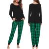 image:imageSWOMOG Couples Pajama Sets Women amp Men Long Sleeve Sleepwear Top Plaid Pants Loungewear Set with PocketsZ  Green  Solid Top