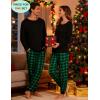 image:imageSWOMOG Couples Pajama Sets Women amp Men Long Sleeve Sleepwear Top Plaid Pants Loungewear Set with PocketsZ  Green  Solid Top
