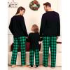 image:imageSWOMOG Family Christmas Matching Pajamas Set WomenMen Modal Pajama 2 PCS Long Sleeve Sleepwear Sets with PocketsGreen Black Plaid