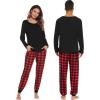 image:imageSWOMOG Family Christmas Matching Pajamas Set WomenMen Modal Pajama 2 PCS Long Sleeve Sleepwear Sets with PocketsZ  Black