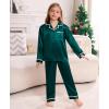 image:imageSWOMOG Family Christmas Pajamas Matching Sets Silk Family Pajamas Long Sleeve Button Down Pj SetDark Green