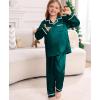 image:imageSWOMOG Family Christmas Pajamas Matching Sets Silk Family Pajamas Long Sleeve Button Down Pj SetDark Green