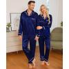 image:imageSWOMOG Family Christmas Pajamas Matching Sets Silk Family Pajamas Long Sleeve Button Down Pj SetDeep Navy Blue
