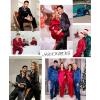 image:imageSWOMOG Family Christmas Pajamas Matching Sets Silk Family Pajamas Long Sleeve Button Down Pj SetDeep Wine Red