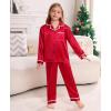 image:imageSWOMOG Family Christmas Pajamas Matching Sets Silk Family Pajamas Long Sleeve Button Down Pj SetRed