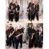 image:imageSWOMOG Family Matching Button Down Pajamas Pjs Silk Satin Long Sleeve Shirt Long Pants Set Sleepwear 2 Pcs Outfits LoungewearBlack
