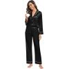 image:imageSWOMOG Family Matching Button Down Pajamas Pjs Silk Satin Long Sleeve Shirt Long Pants Set Sleepwear 2 Pcs Outfits LoungewearBlack