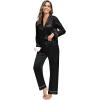 image:imageSWOMOG Family Matching Button Down Pajamas Pjs Silk Satin Long Sleeve Shirt Long Pants Set Sleepwear 2 Pcs Outfits LoungewearBlack