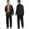 image:imageSWOMOG Family Matching Button Down Pajamas Pjs Silk Satin Long Sleeve Shirt Long Pants Set Sleepwear 2 Pcs Outfits LoungewearBlack