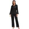 image:imageSWOMOG Family Matching Button Down Pajamas Pjs Silk Satin Long Sleeve Shirt Long Pants Set Sleepwear 2 Pcs Outfits LoungewearBlack