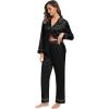 image:imageSWOMOG Family Matching Button Down Pajamas Pjs Silk Satin Long Sleeve Shirt Long Pants Set Sleepwear 2 Pcs Outfits LoungewearBlack