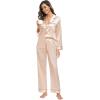 image:imageSWOMOG Family Matching Button Down Pajamas Pjs Silk Satin Long Sleeve Shirt Long Pants Set Sleepwear 2 Pcs Outfits LoungewearChampagne