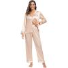 image:imageSWOMOG Family Matching Button Down Pajamas Pjs Silk Satin Long Sleeve Shirt Long Pants Set Sleepwear 2 Pcs Outfits LoungewearChampagne