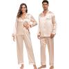 image:imageSWOMOG Family Matching Button Down Pajamas Pjs Silk Satin Long Sleeve Shirt Long Pants Set Sleepwear 2 Pcs Outfits LoungewearChampagne