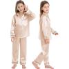 image:imageSWOMOG Family Matching Button Down Pajamas Pjs Silk Satin Long Sleeve Shirt Long Pants Set Sleepwear 2 Pcs Outfits LoungewearChampagne