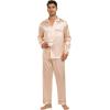 image:imageSWOMOG Family Matching Button Down Pajamas Pjs Silk Satin Long Sleeve Shirt Long Pants Set Sleepwear 2 Pcs Outfits LoungewearChampagne